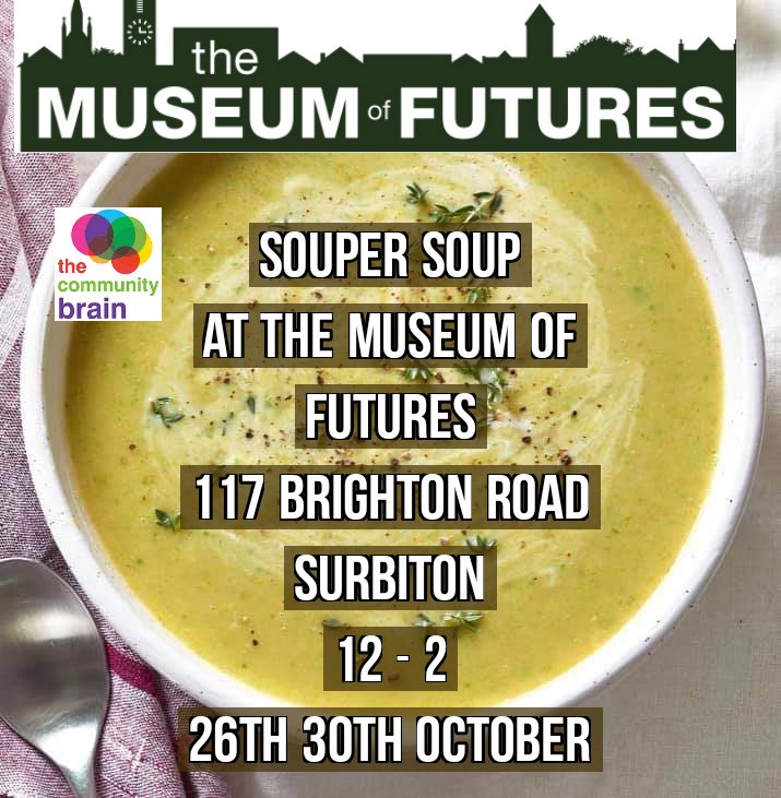 Today between 12 &amp; 2 is ‘Souper Soup’. Please come along for a choice of two soups, bread, cake and some hygiene products free at The Museum of Futures. Please help spread the word &amp; let people know it’s here for anyone who needs it. Big thanks to our amazing volunteers &amp; donors