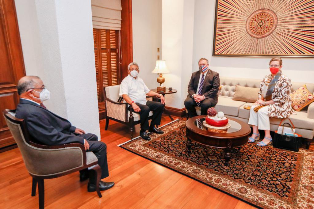 GotabayaR's tweet photo. Engaged in a forward looking &amp; a cordial interaction with @SecPompeo this morning. 
Appreciate @SecPompeo’s stance on the need 2 strengthen the bilateral relationship &amp; support 4 defence cooperation. Value @SecPompeo’s views on assistance 4 investment &amp; our development needs. https://t.co/A0Uy96FDpG
