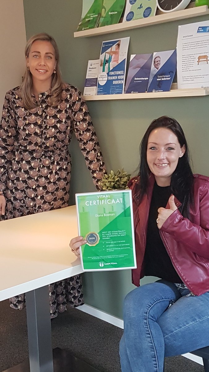 Diana heeft via Menso de mogelijkheid gekregen om een traject te volgen bij <a href="/LampeVitaal/">LampeVitaal</a>. Om optimale vitaliteit te bereiken, heeft ze regelmatig een behandeling gehad. Onlangs heeft ze haar traject afgerond en heeft ze haar certificaat in ontvangst genomen! Een mooi succes!