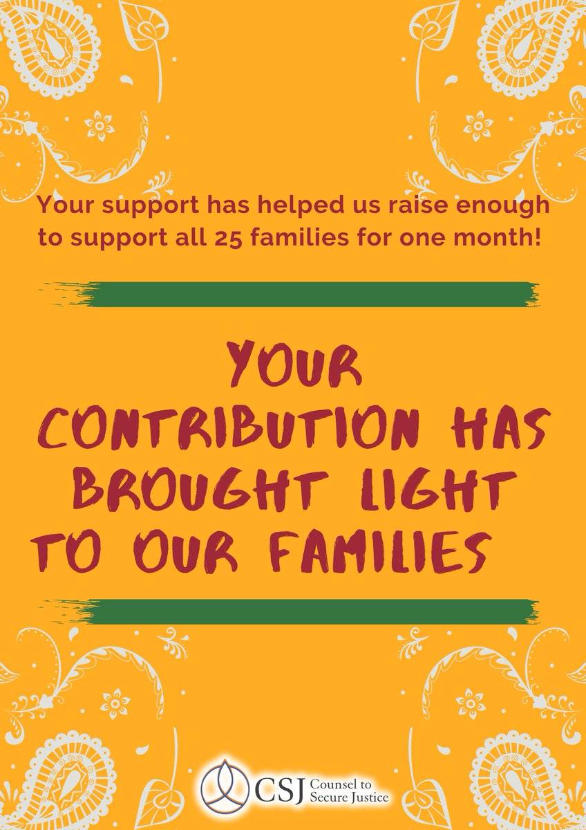 We are grateful for your #generousgiving! Over the last two months, we have raised enough to #support all 25 families for the next one month! With your support we can provide additional support to those families in need. (1/2)