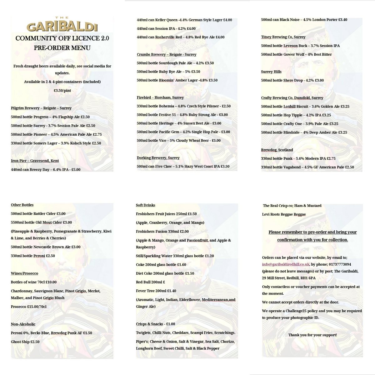 GariRedhill's tweet photo. Pre order menu is now live! Don't forget to place your orders before leaving home. 

App is coming, but please email info@garibaldiredhill.co.uk, head to our website or call us. Apologies, but we can't take any orders over social media at this time. https://t.co/4J0hOFieuF