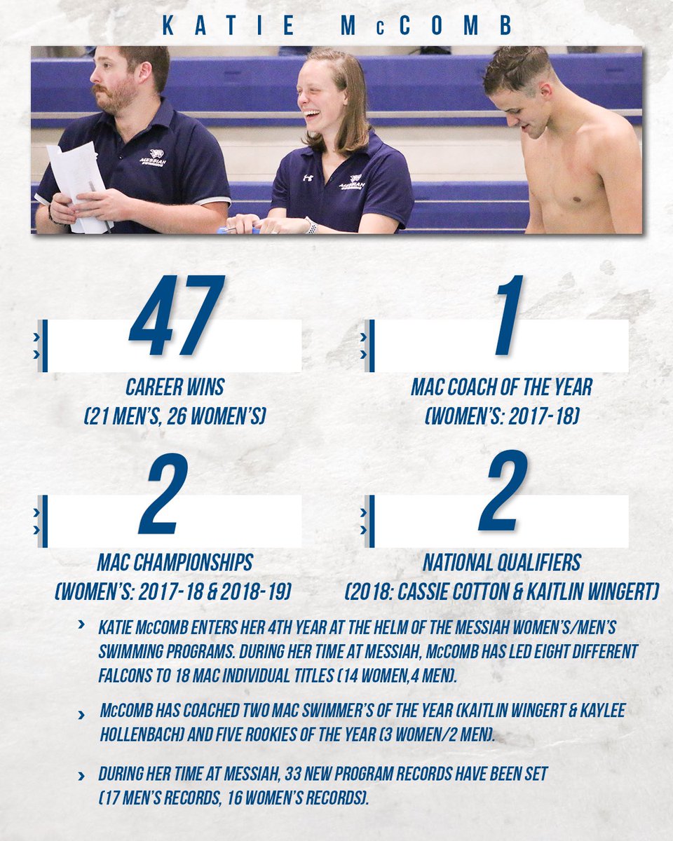 MessiahSports's tweet photo. It’s time to highlight #MessiahMSWIM and #MessiahWSWIM head coach Katie McComb this week on #GetToKnowMessiah! #GoMessiah https://t.co/upojgGBf5s