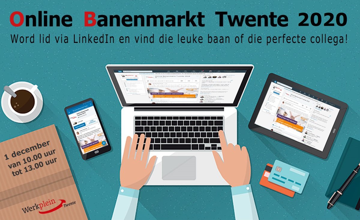 Op dinsdag 1 december is er een nieuwe editie van de Online Banenmarkt Twente 2020. Via deze groep op LinkedIn willen we vraag en aanbod bij elkaar brengen. Reageren kan direct. Word lid van de LinkedIn-groep en doe mee van 10 tot 13 uur.  linkedin.com/groups/8463604/