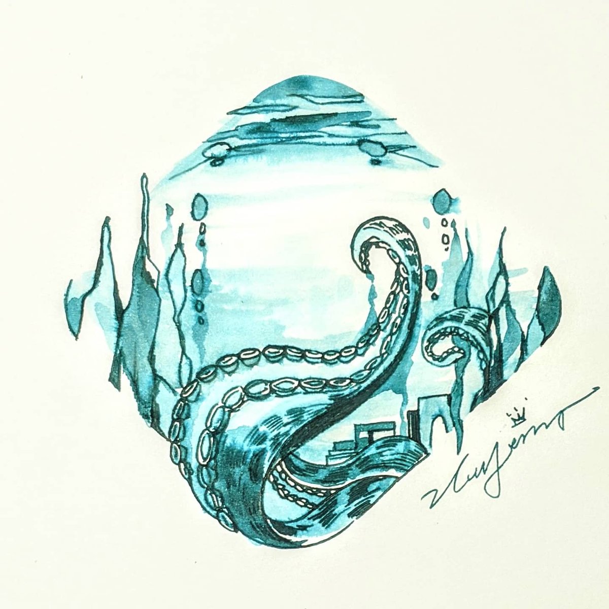 hayamiyuuchan's tweet photo. Day28 #underthesea
墨水色 駿河灣夏
沉睡於深海下,神話的存在。
#goodomens
#GoodOmensFanArt
#Kraken
#Atalantis
#soctober
#yuutober2020 https://t.co/1luv1lqHjT