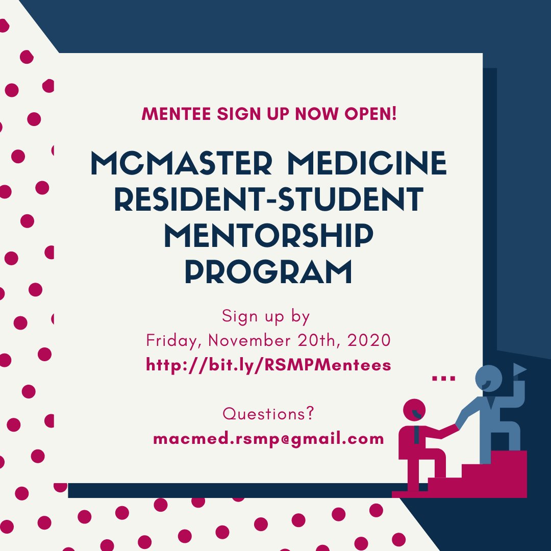 MacMDsupport's tweet image. Calling @McMasterU medical students: Signups for the MacMed Resident-Student Mentorship Program are now open! The program aims to support students’ career exploration and provide opportunities for residents to hone their leadership skills. Sign up here: bit.ly/RSMPMentees