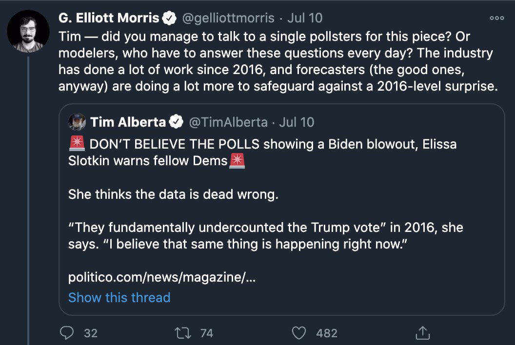The achilles heel of the polling industry: a lack of humility, a smartest-guy-in-the-room attitude.This "expert" spent a day mocking my reporting (and Elissa Slotkin's belief) that Trump voters were being undercounted in polls of MI and her district.Which—surprise!—they were.