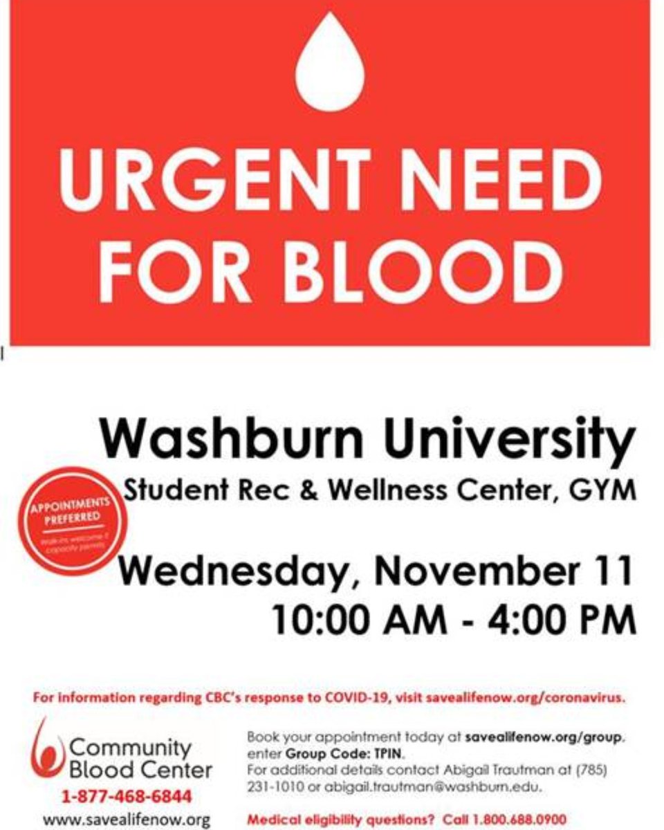 Go to the SRWC on November 11th to donate blood! More information is available below.