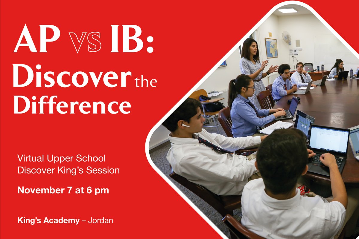 Wondering about the Advanced Placement (#AP) academic program offered at King’s? Learn all about it at the virtual Discover King’s #session on November 7 at 6 pm. Register at this link:

kingsacademy.edu.jo/admissions/vis…