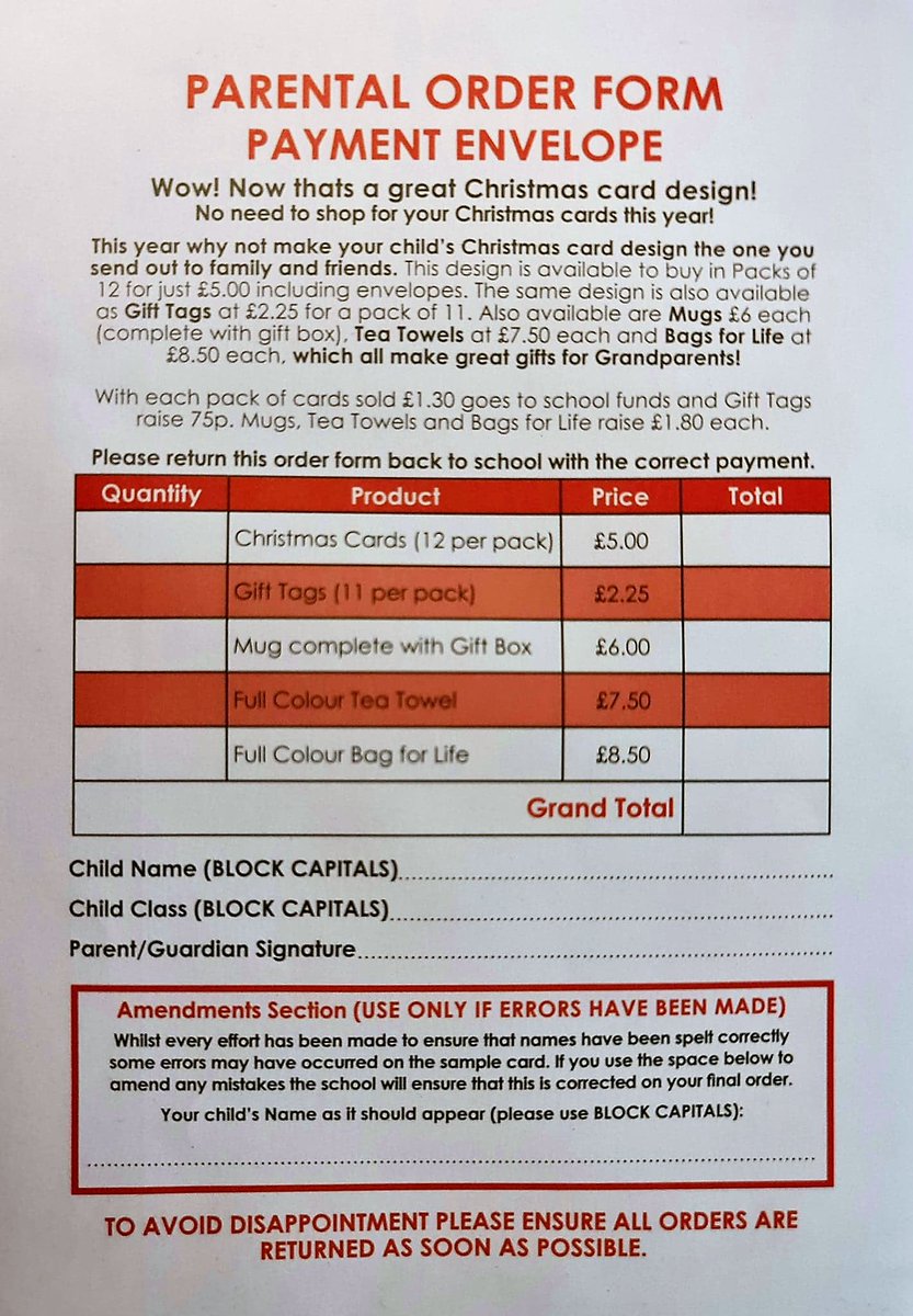 primary_council's tweet photo. Quick reminder, Christmas card orders need to be in by THIS FRIDAY 6TH NOVEMBER!

If you have misplaced your order envelope then feel free to send money in a separate one, see the picture for prices and what details need to be enclosed.

@bannps @bannps_nursery_  @MrsGalfredi https://t.co/e79dCrqKsj