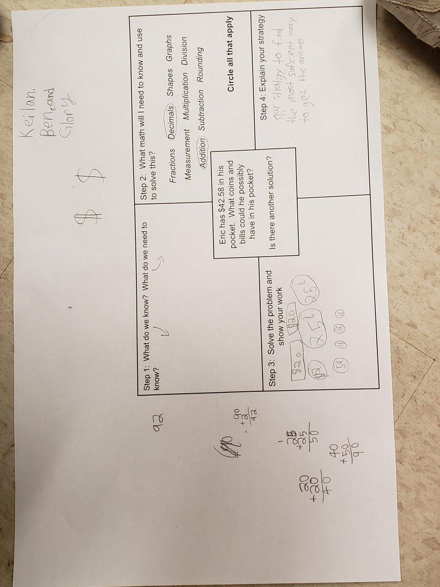 MmeLatour11's tweet photo. Using the #3readprotocol, #problemsolvingorganizer and #openquestions to explore various math skills today: authentic representation of decimals, adding and subtracting and reasoning, questioning and communication. @scdsbmath @HewittsCreek https://t.co/05CAhjFJ9X