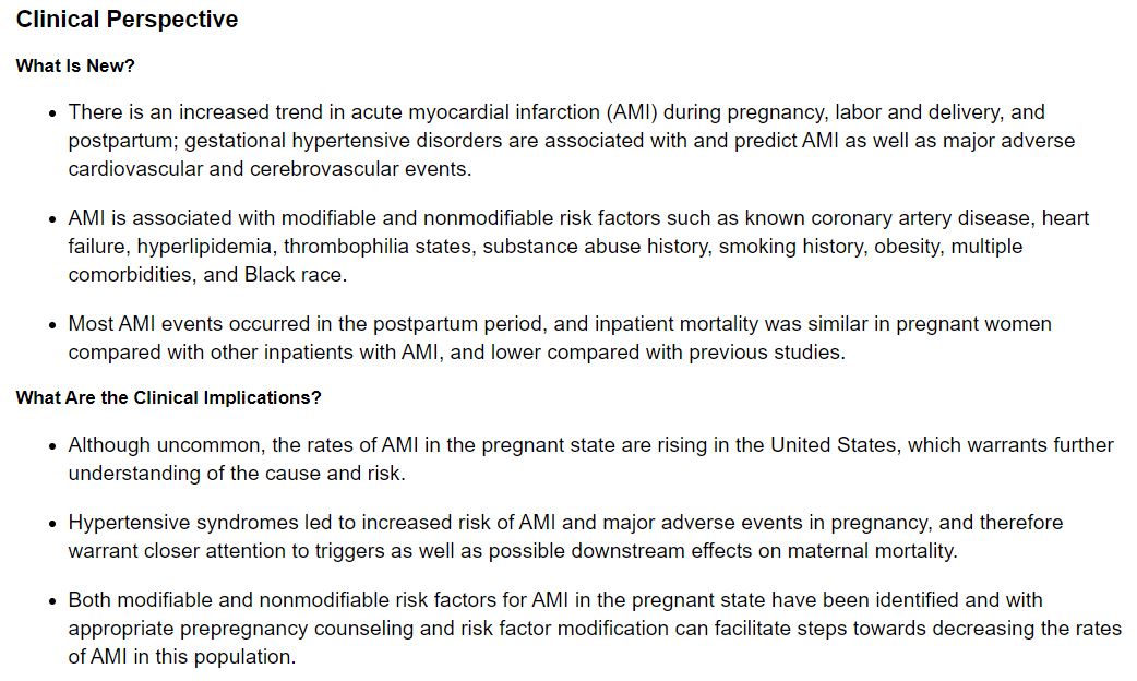 Rate of AMI in pregnancy ↑ 2003-2015 &amp;amp; MACCE occurred most often in the post-partum
 period. AMI linked to modifiable &amp;amp; non-modifiable RF’s ow.ly/egrw50CbCd0 @KathleenStergi1 #AHAJournals