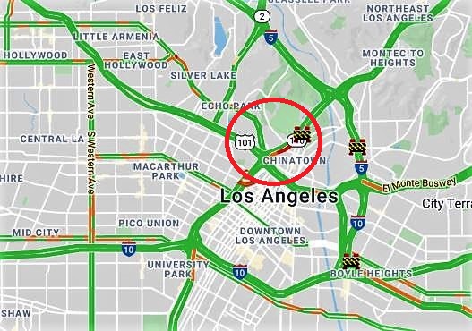 CaltransDist7's tweet photo. Northbound I-110 (Harbor Fwy) from 3rd Street to Stadium Way - the left lane (# 1 lane) is CLOSED until 1 PM to repair guard rail. Time is an estimate and subject to change. #DTLA #LAtraffic #SR110 #5fwy https://t.co/5lDKPNl92o