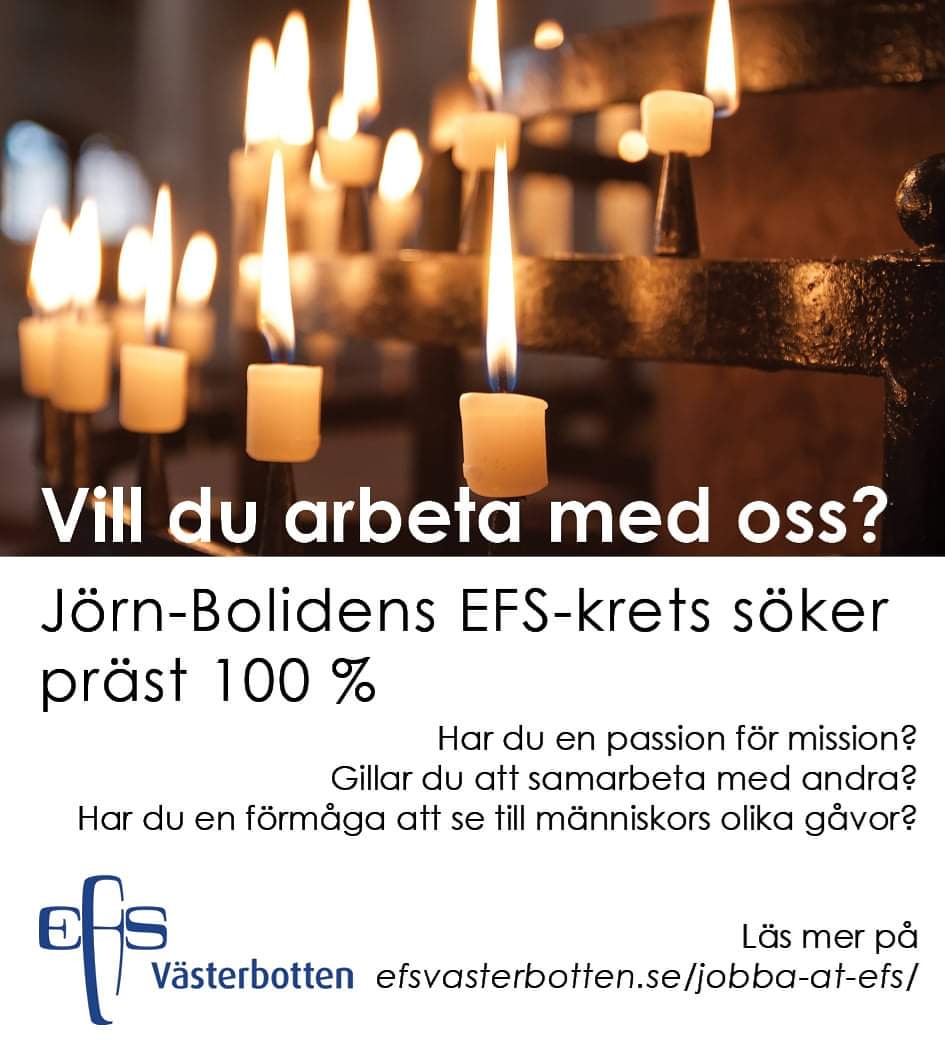 efsvasterbotten's tweet photo. Prästvigd - se hit! Dags för nytt jobb m nya utmaningar? Vi söker dig med längtan och vision för mission i närområdet och som vill att fler människor ska få lära känna Jesus Kristus.https://t.co/AYPvrEAYE3 #efsvbn #saltvbn #svenskakyrkan #nyttjobb #kyrkjobb https://t.co/sKIh9I2cxH