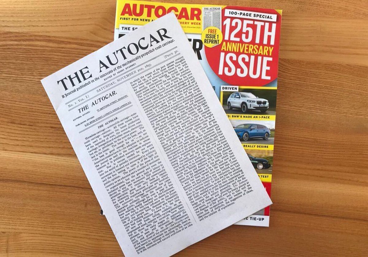 autocar's tweet photo. It's Autocar's 125th birthday and to celebrate we're reprinting our first ever issue - it dates all the way back to 1895 and is free with this week's mag if you purchase it from @sainsburys or subscribe https://t.co/5yX1gF0Zla https://t.co/8BUC53ptAJ