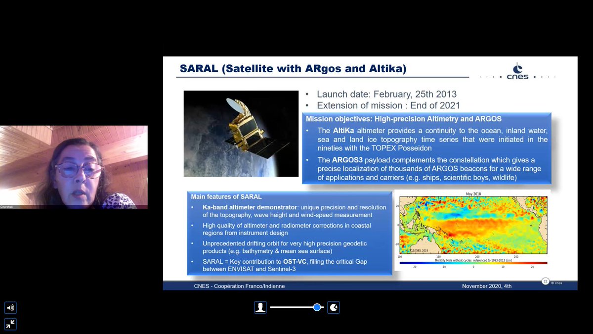 La mission Saral-Altika (2013, mission étendue à 2021) : la mission a été décidée en 2005 pour réaliser de l'altimétrie en bande Ka (une première) comme contribution aux données des missions Sentinel-3 et JASON avec une précision "exceptionelle".