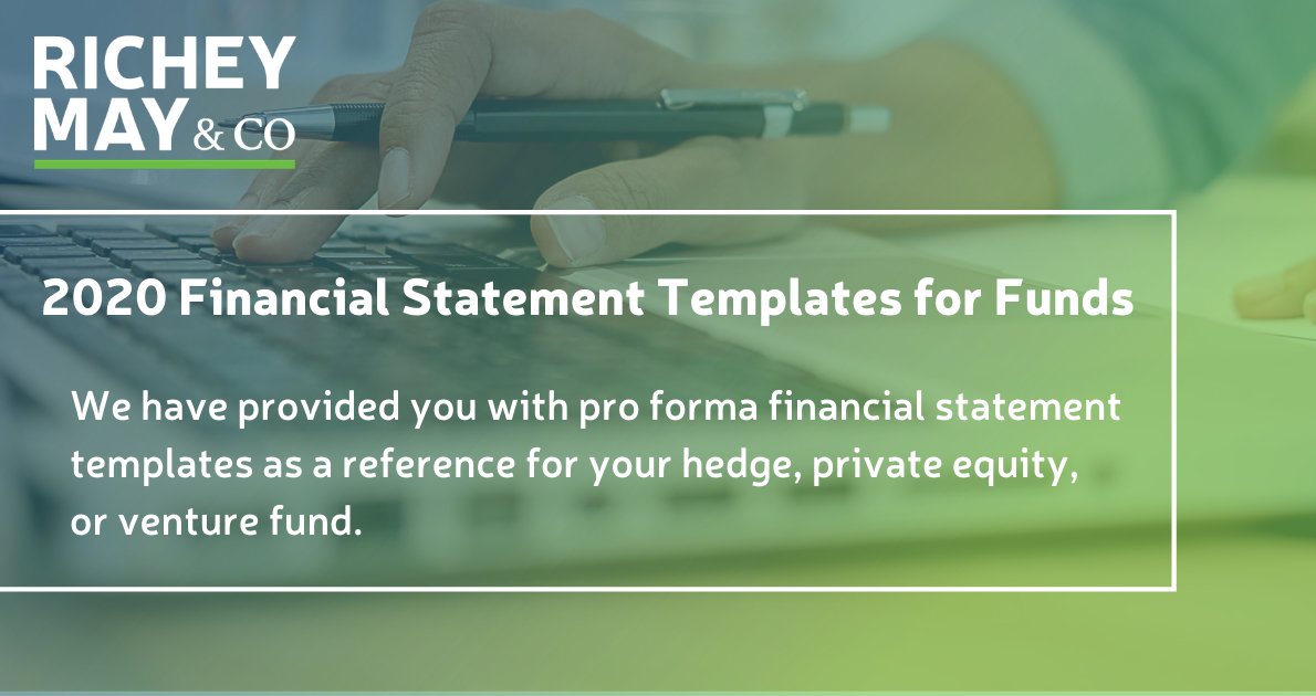 The 2020 pro forma financial statement templates are here! Our team at Richey May has set up these templates as a reference for your hedge, private equity, or venture fund. Download one of the templates below: 

richeymay.com/resource/artic…

#venturefund #alternativeinvestments