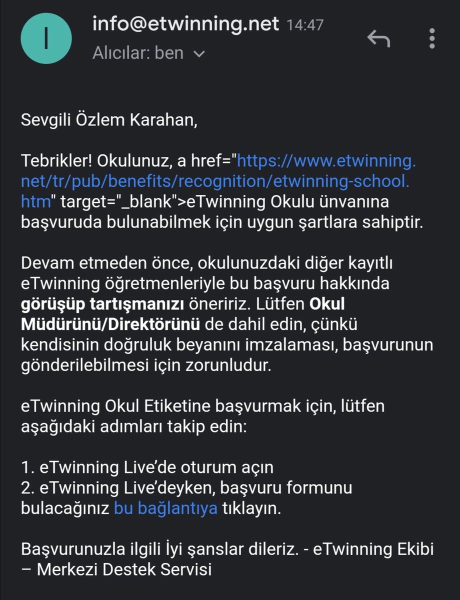 muallime_007's tweet photo. eTwinning Okulu Başvuru Davetiyemiz geldi🤩
@manavgatanaokul @muratanlar07 @fatmaoz_07 @DKipel https://t.co/rA8JWcsWnj