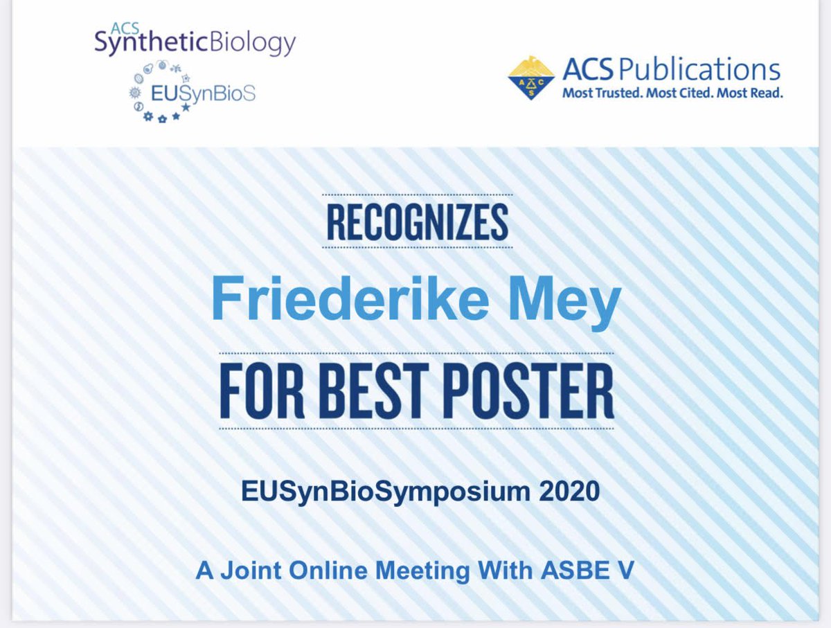 EUSynBioS's tweet photo. The best poster prize of our #EUSynBioSymposium 2020 joint with #ASBEV goes to Friederike Mey. Congrats! https://t.co/RbAB6iDEta
