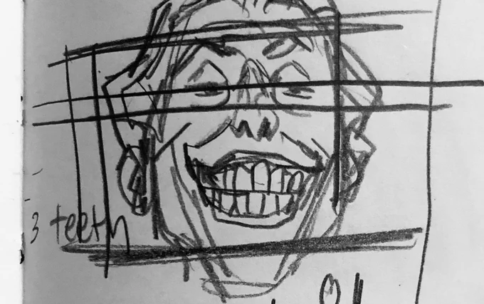 Time for some more #batober process- here's the doodle, the nearly finished inks (before I decided to black out the gums and lips so the focus was more on the teeth) and finished piece for Day 3: TEETH? 