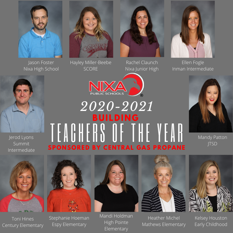 nixaschools's tweet photo. Congratulations to our 2020-21 building Teachers of the Year. These individuals will now move forward to be considered for the district Teacher of the Year.

Special thanks to Central Gas Propane for sponsoring our Teacher of the Year program. https://t.co/QvKgagA960