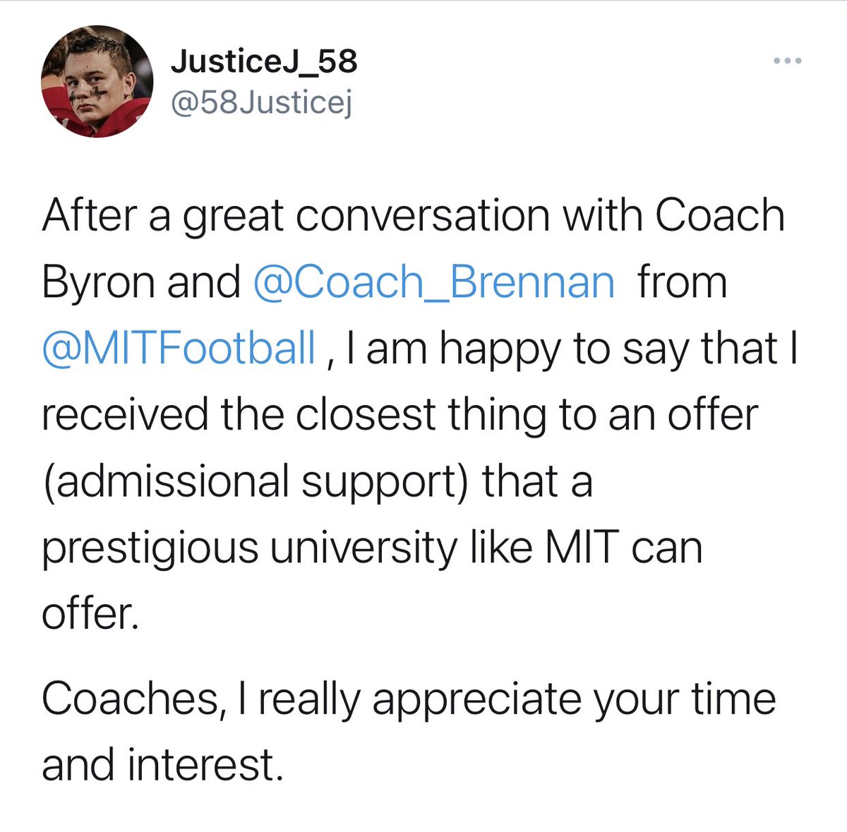 Donald_Driver80's tweet photo. Words can’t explain how I feel. 😀😃😃😃😃😃. Congratulations to my client and friend @58Justicej for receiving a (admissional support) from @MITFootball. #FootballSmart #AdmissionalSupport https://t.co/FMwwolNvZl