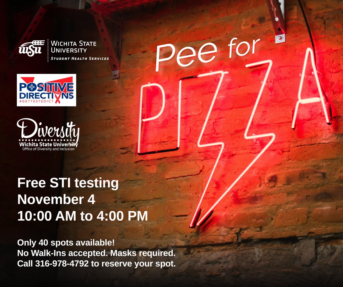 Happening Today!!! Pee 4 Pizza: November 4th - FREE STI Screening from 10am – 4pm by appointment. Call (316)978-4792. <a href="/myShockerHealth/">WSU Student Health Services</a>