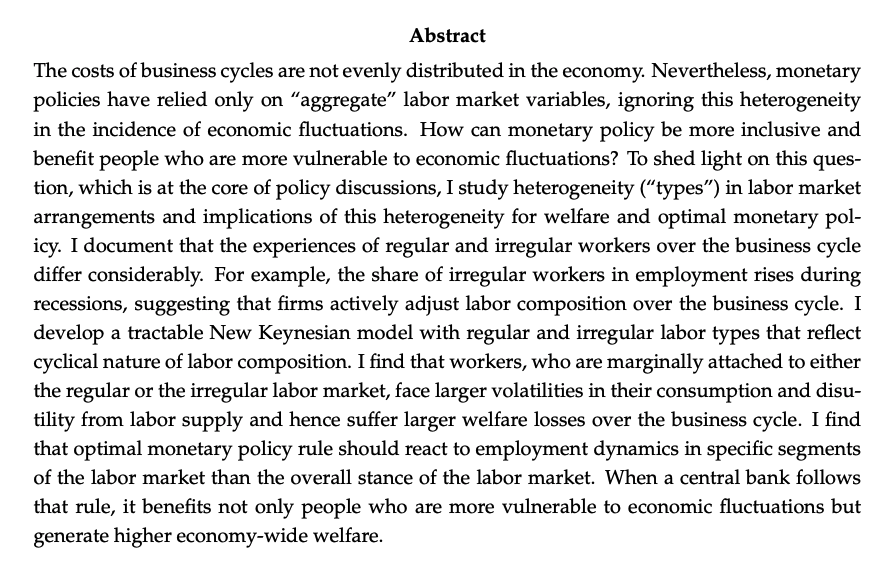ChaeWon BaekJMP: "Good Jobs and Bad Jobs over the Business Cycle: Implications for Inclusive Monetary Policy"Website:  https://sites.google.com/view/100cw 