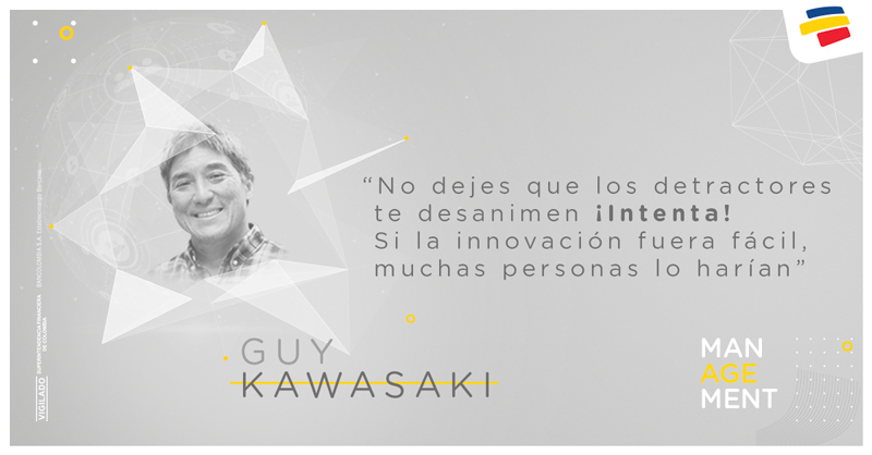 Bancolombia's tweet photo. ¿Qué necesita una compañía para ser innovadora? Guy Kawasaki, especialista en nuevas tecnologías, servicios innovadores y estrategias “go to market” comparte en el #WBFBOG estos consejos: https://t.co/rs2BsV6Shj