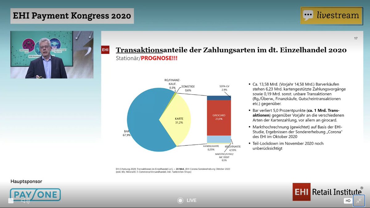 ehi_org's tweet image. Unser #Payment-Experte Horst Rüter präsentiert beim EHI Payment Kongress 2020 #ehikarte #ehipayment #ehibig3 neue spannende Zahlen zum Bezahlen im Einzelhandel. Mehr dazu: ehi.org/de/pressemitte…