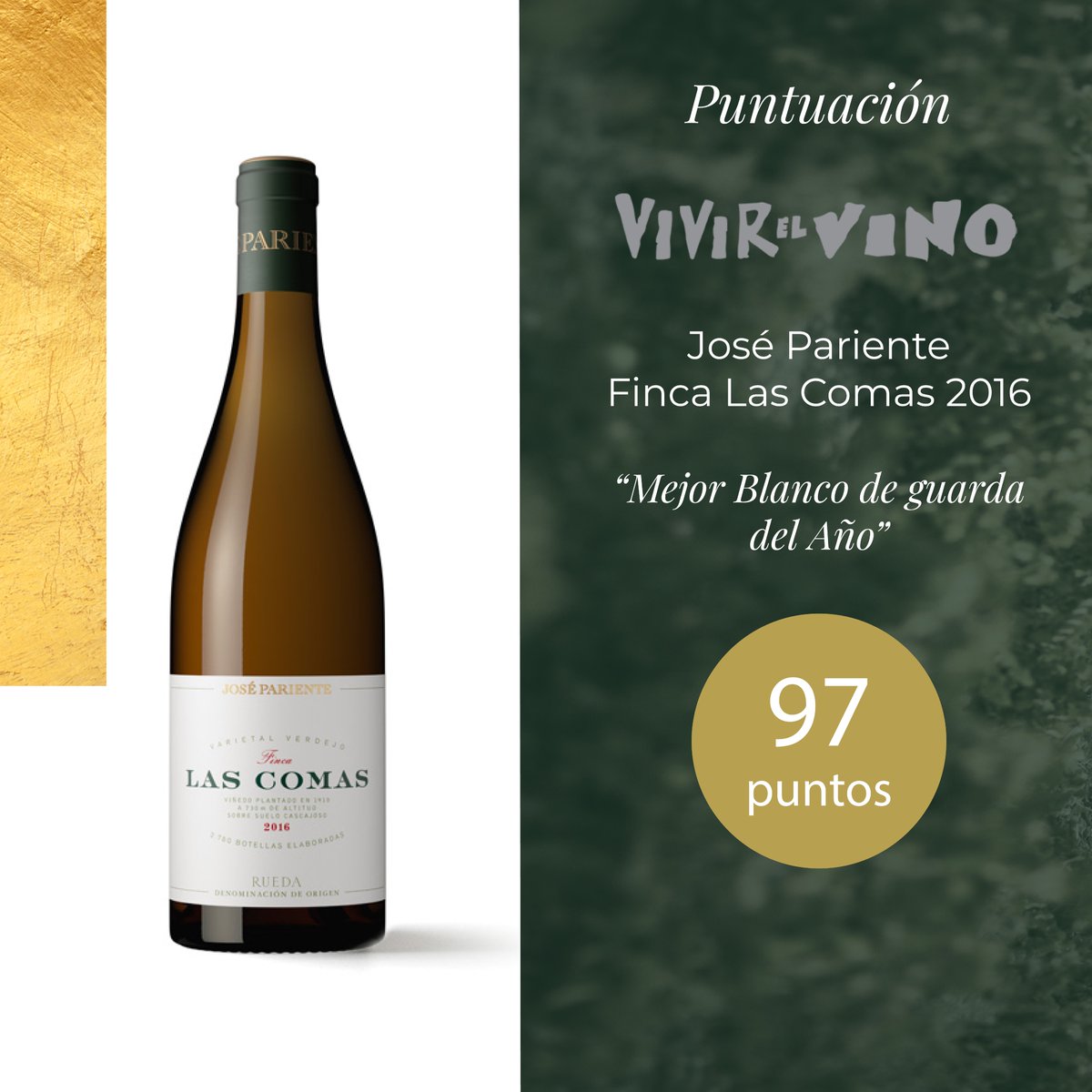 parientebodegas's tweet photo. Nuestro vino #FincaLasComas 2016 ha sido galardonado con 97 puntos de la guía @vivirelvino_, y con una mención muy especial: "Mejor Blanco de Guarda del Año".
¡Estamos muy orgullosos del resultado obtenido y agradecidos a todo el equipo por el trabajo realizado! #JosePariente https://t.co/nv0K1huqXu