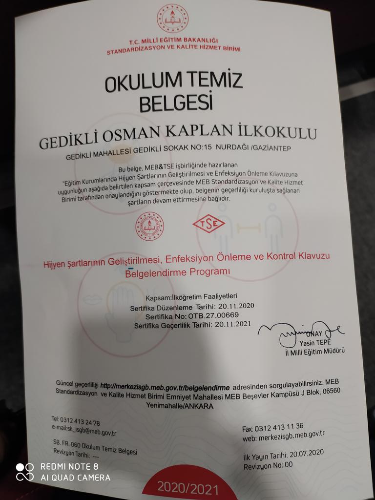 GedikliKaplan's tweet photo. OKULUM TEMİZ BELGESİ

 Gedikli Osman Kaplan İlkokulu ve Gedikli Ortaokulu olarak  "OKULUM TEMİZ BELGESİ" almaya hak kazandık. Bu süreçte emeği geçen herkese teşekkür ederiz. https://t.co/AUY1q4Vqv4