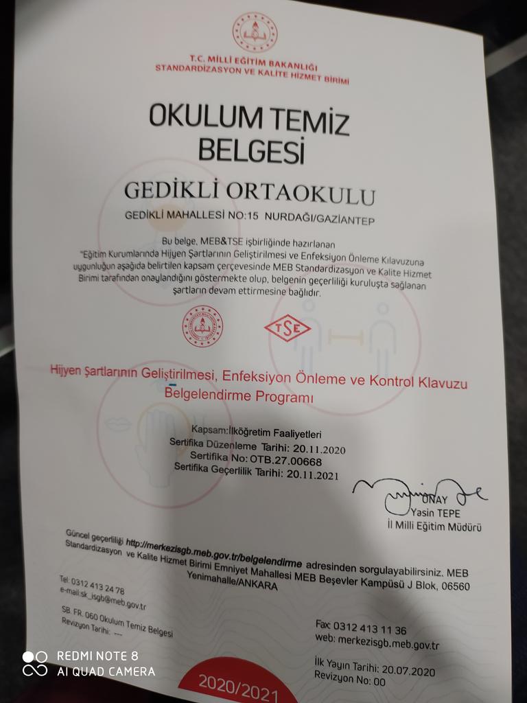 GedikliKaplan's tweet photo. OKULUM TEMİZ BELGESİ

 Gedikli Osman Kaplan İlkokulu ve Gedikli Ortaokulu olarak  "OKULUM TEMİZ BELGESİ" almaya hak kazandık. Bu süreçte emeği geçen herkese teşekkür ederiz. https://t.co/AUY1q4Vqv4