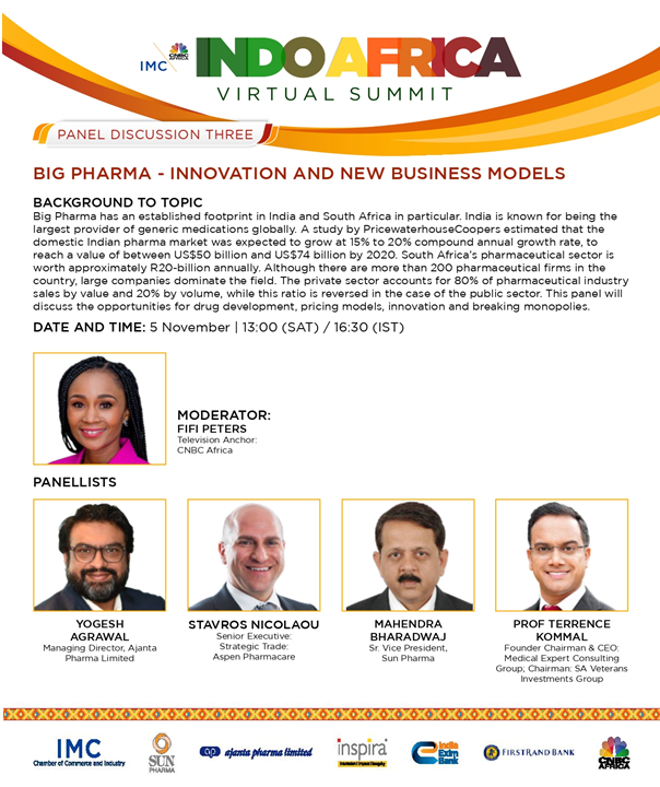 IMC_India's tweet photo. Listen to our esteemed speakers at the Panel Discussion on BIG PHARMA - INNOVATION AND NEW BUSINESS MODELS at #IndoAfrica2020 #VirtualSummit – Nov 5 at 16.30 IST. 
Register here  
https://t.co/lzOQxLE8GG

Program Link:
https://t.co/V1pUn9Fs3T https://t.co/40xk4wlMJa