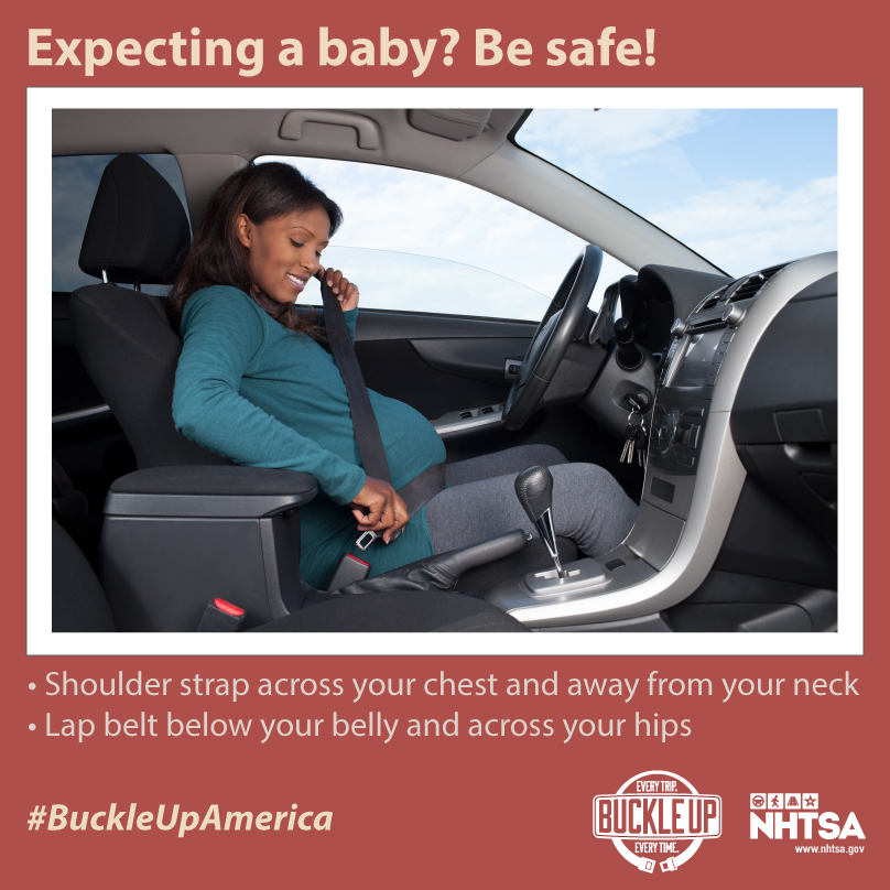 NHTSAgov's tweet photo. Maximize your safety and the safety of your baby: Always wear a seat belt. Click to learn more about pregnancy seat belt guidelines: https://t.co/1s1hmDGt68 #BuckleUpAmerica https://t.co/eUMAK5TypZ