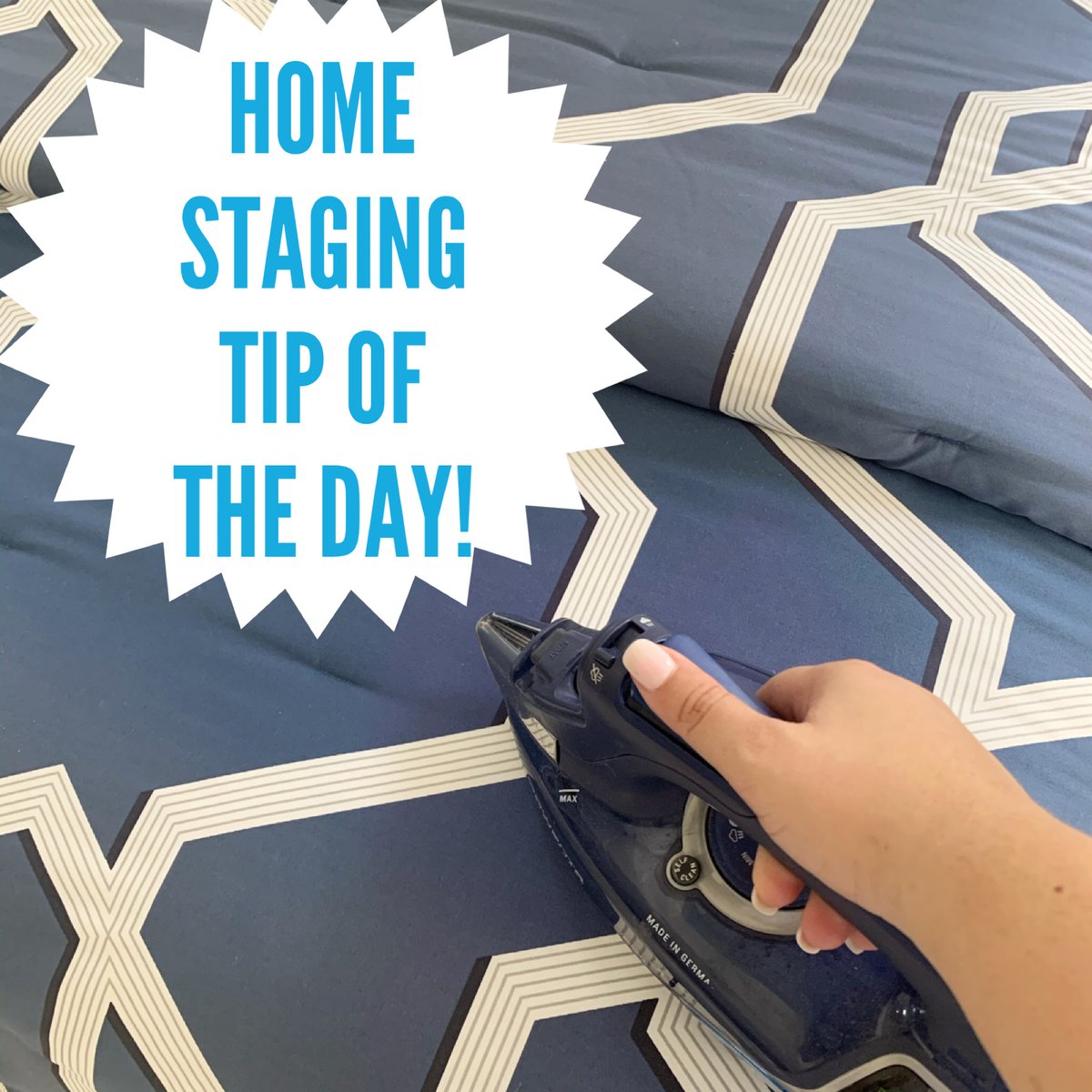 luxestaginginc's tweet photo. HOME STAGING TIP OF THE DAY: 
➡️ IRON EVERYTHING! 
We iron everything on the bed, from the pillow cases to the comforter. We even iron couches that need it. We don’t believe in wrinkles! 
.
.
.
.
#luxehomestaginganddesign #stagingtips #homestaging #homestager #homestagingtips https://t.co/eWRMU8O7oN