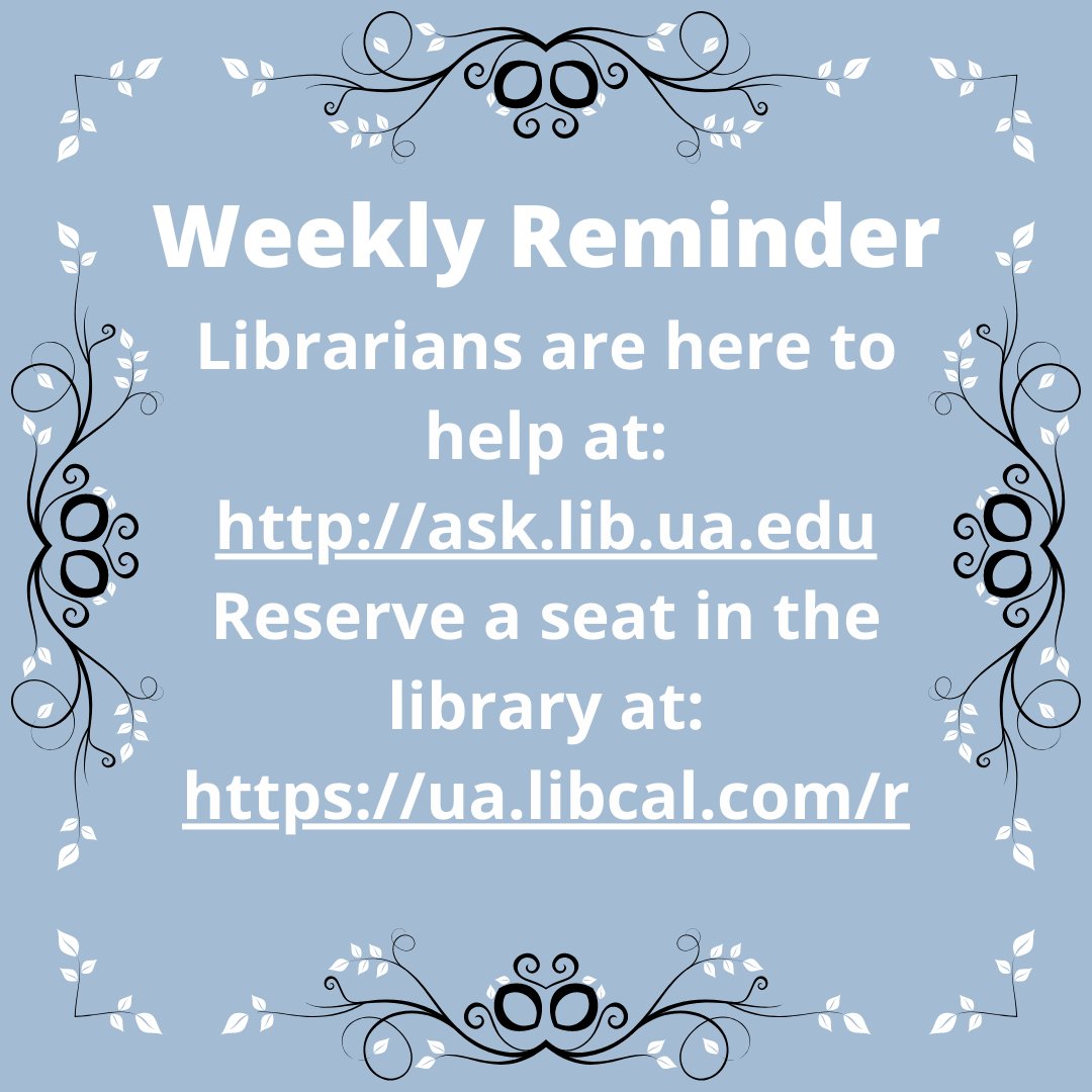EDU_UALibraries's tweet photo. Weekly reminder of how #UALibraries can help you.
You need your Act Card π΄π to enter.
Wear a mask throughout the library & stay π·π£π£π£π· from others. https://t.co/jqsZEUksFM