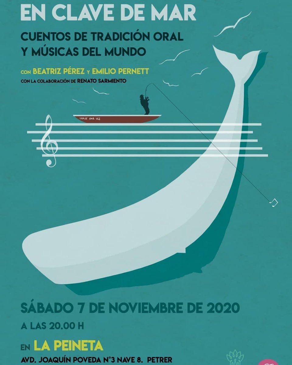 🌊La peineta te trae este sábado una sesión de cuentos de tradición oral y músicas del mundo para adultos impresionante. 

Quieres disfrutar de la sesión En Clave de Mar, y conseguir desconectar y pasarlo en grande durante un rato, no dudes en apuntarte, quedan muy pocos huecos.