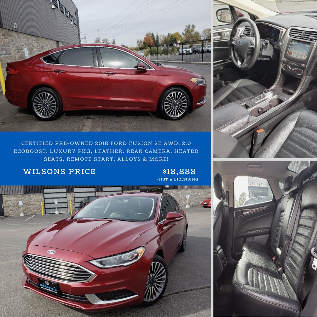 shopwilsons's tweet photo. #WickedDealWednesday Check out this Certified Pre-Owned 2018 Ford Fusion SE for only $18,888 +HST &amp; Licensing - Click link to view - https://t.co/47RjRy6m5d

#MarkWilsonsBetterUsedCars #Guelph #Cardealership #Deals #MarksMarkdown #UsedCars #Ford #FordFusion https://t.co/gKJgOPOsb6