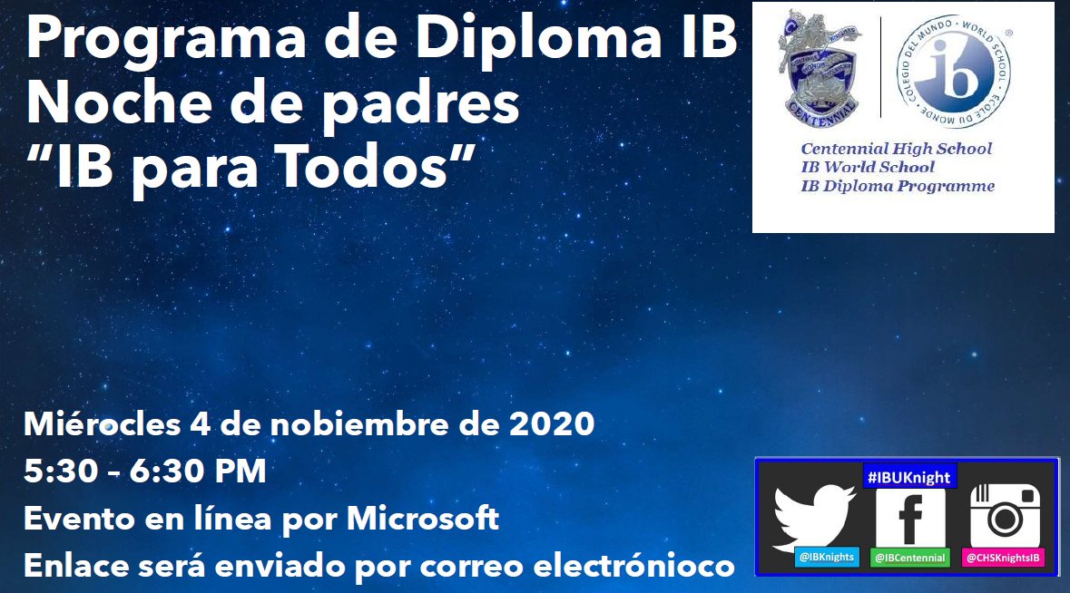 IbKnights's tweet photo. TONIGHT is the night!! Centennial High School's "IB For All" Parent Night has finally arrived! Please check your email for the link for tonight's MS LIVE event! See you at 5:30 PM!! #IBForAll #IBuKnighted #IBDP https://t.co/FjlHv5orhM