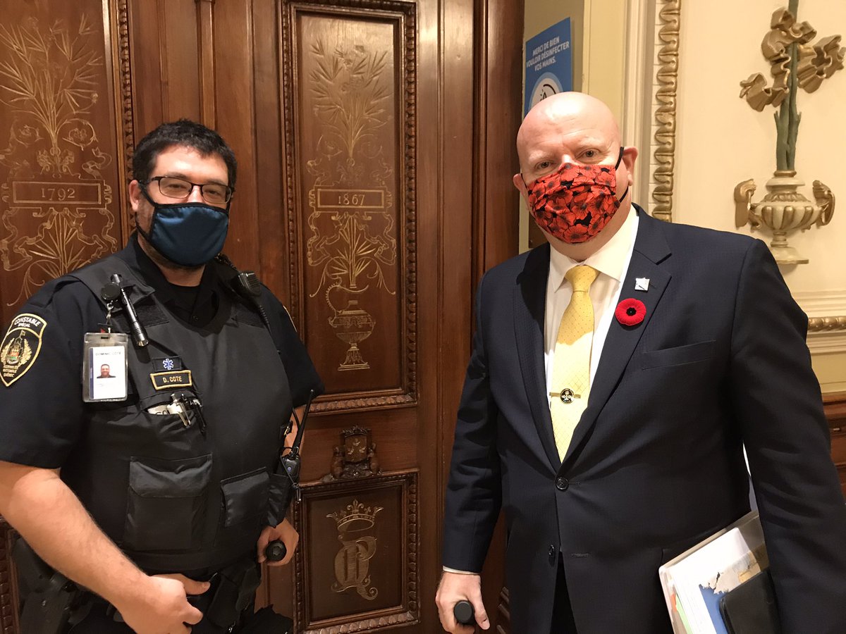 Je déposerai une motion aujourd’hui afin de souligner la Journée des vétérans autochtones qui se tiendra le 8 novembre prochain. Le masque que je porte est une création d’une artisane Mi’gmaq de Listuguj, Jane Gray. #jemesouviens