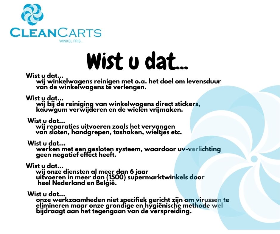 Handige weetjes over onze dienstverlening...! Heeft u nog meer vragen? Wij zijn uiteraard heel leuk om alles over onze werkwijze te vertellen. #vraaggerust #reinigingwinkelwagens