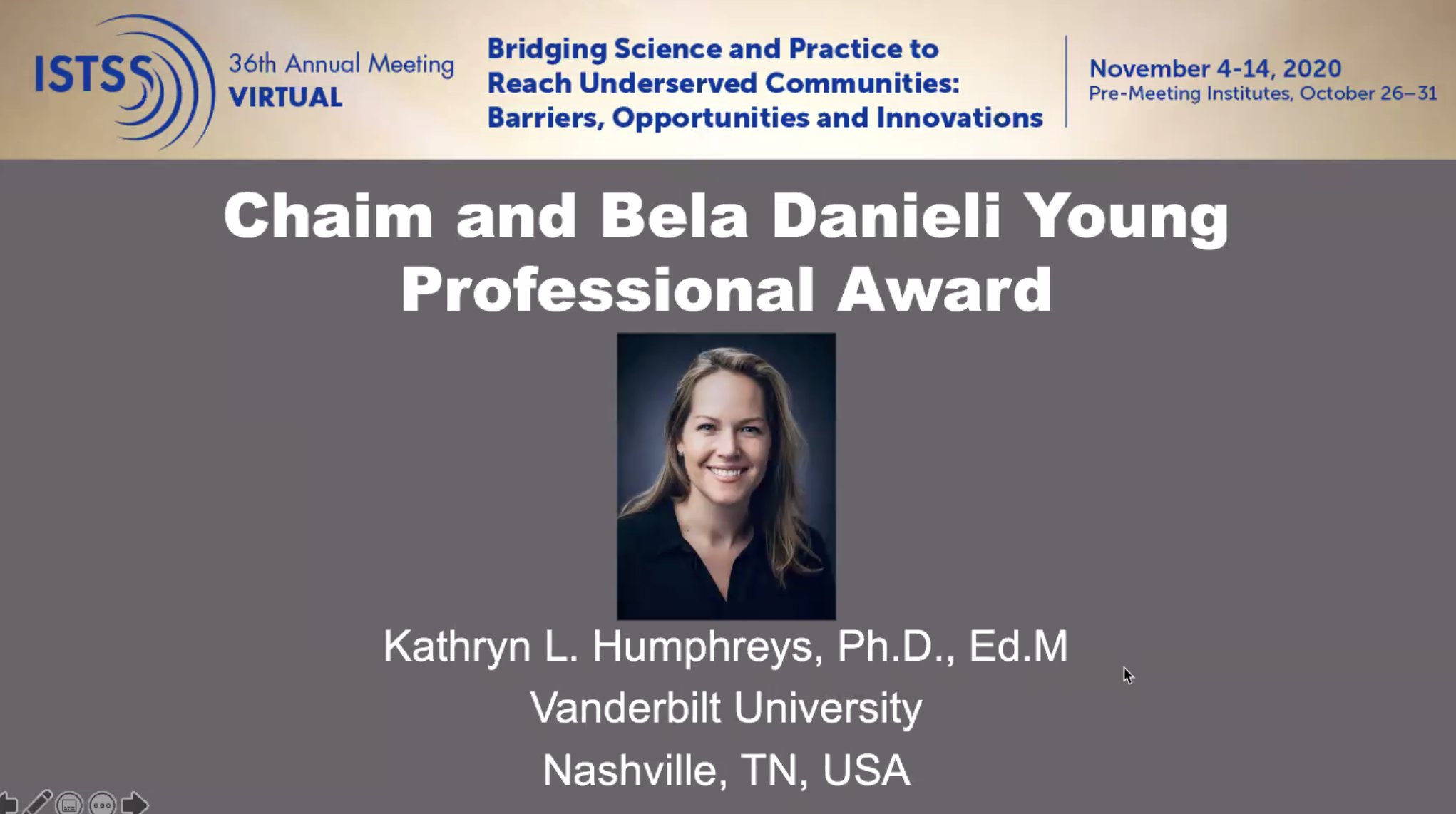 ISTSS on Twitter "Chaim and Bela Danieli Young Professional Award Dr. Kathryn L. Humphreys
