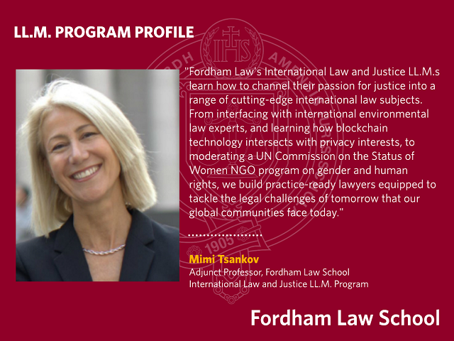 FordhamLawINTL's tweet photo. #LLM Program Profiles - Mimi Tsankov,
Adjunct Professor, Fordham Law School
International Law and Justice LL.M. Program

#FordhamLaw #LLMStudent #InternationalLawandJustice https://t.co/xlNIxrNily