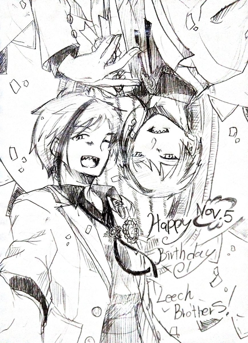 【落書きんちょ】
アナログシャーペン

Happybirthday  Leechbrother's!

いつもの落書きクオリティだけど間に合った…! 
#フロイド・リーチ誕生祭2020 
 #ジェイド・リーチ誕生祭2020 
 #リーチ兄弟誕生祭2020 