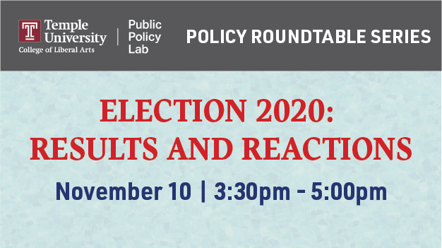 TULiberalArts's tweet photo. With #ElectionDay in the rearview mirror, mark your calendars for @TemplePPL's 2020 Election Results and Reactions roundtable. We'll hear from @RobinKolodny, @NyronNCrawford, Michael Sances, David Nickerson + moderator Judith Levine.

11/10, 3:30-5pm EDT
https://t.co/kpT8EIPUt3 https://t.co/UIIlocdytc