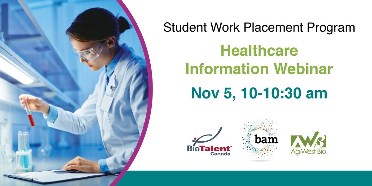 BioscienceMB's tweet photo. Today is the last day to register for our Student Work Placement Program info webinar for the healthcare industry! Join us, @agwestbio and @BioTalentCanada on November 5 from 10-10:30 am!
Register NOW: https://t.co/2sE0gquulI
#bioscienceMB #healthcare #BAM https://t.co/47f5VT8LfA