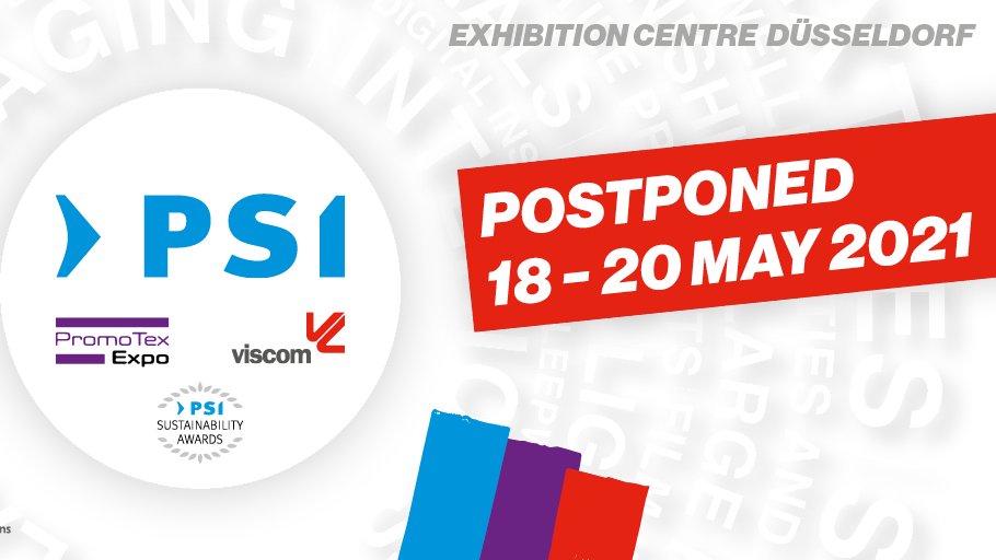 Due to the current and unclear further developments surrounding the Covid 19 pandemic, we have decided to postpone the PSI, PromoTex Expo and viscom until May 18 to 20, 2021📅 
Official press release: psi-messe.com/postponed
FAQs: psi-messe.com/faq-en