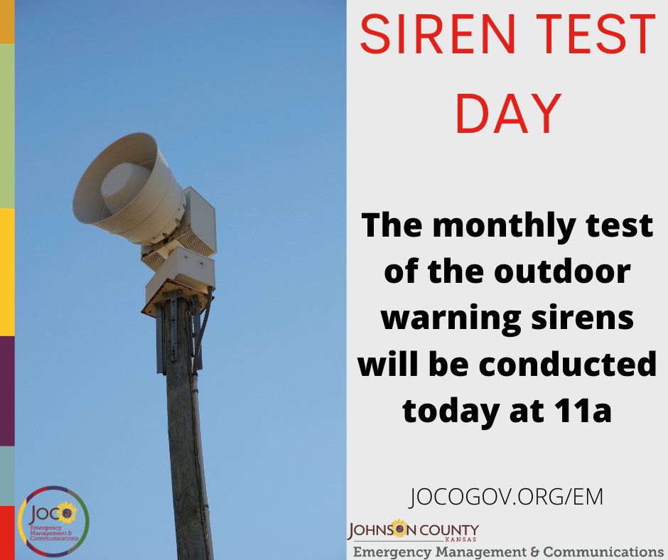 The monthly test of the outdoor warning sirens will be conducted today at 11a!