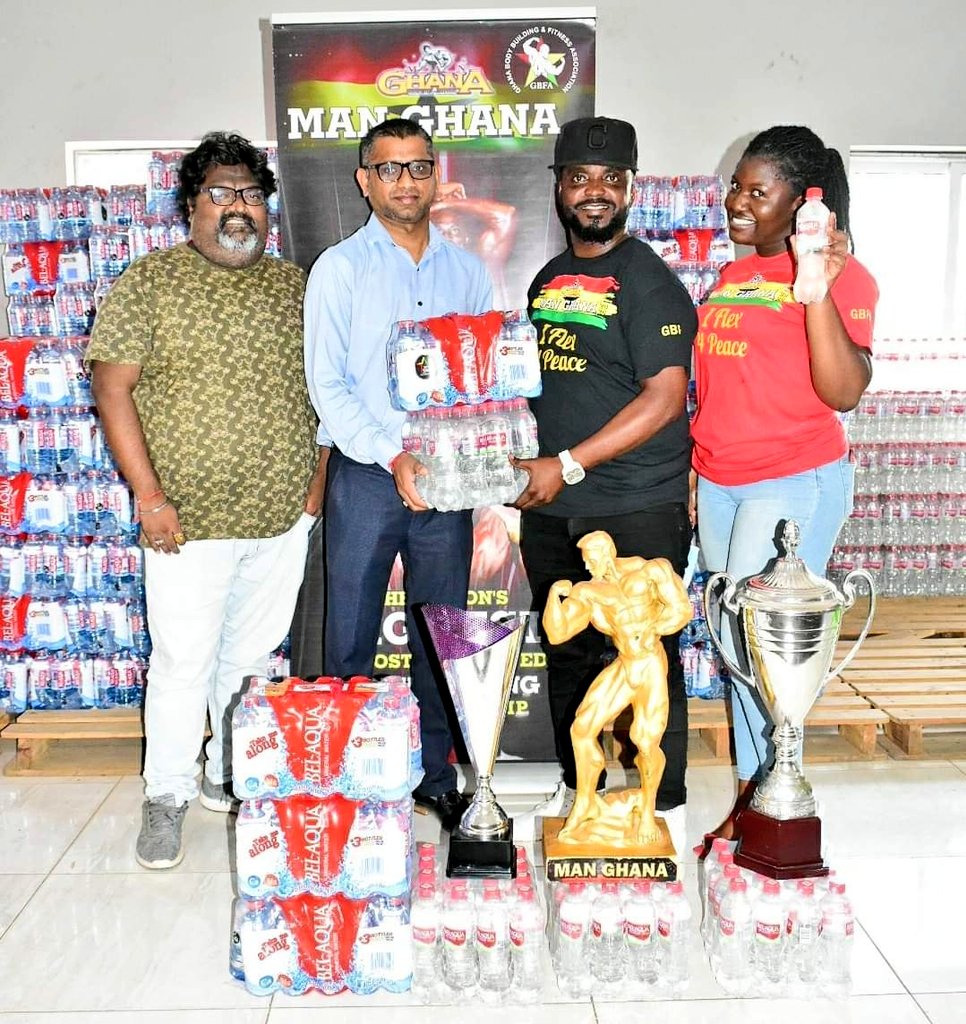 GhanaBFA's tweet photo. GBFA Takes Delivery Of Belaqua Sponsorship For Man Ghana 2020.

The official water sponsor for this year's Man Ghana Bodybuilding Competition, Belaqua, have presented some cartons of water to the Ghana Bodybuilding and Fitness Association ahead of Saturday's event. https://t.co/yKFvqfQ1aq