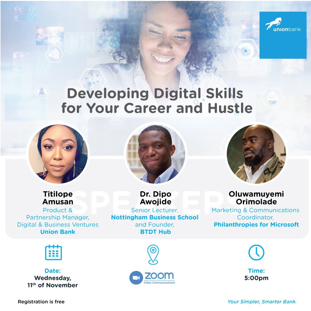 If you want to advance your career or take your small business to the next level I am glad to let you know that <a href="/UNIONBANK_NG/">Union Bank of Nigeria</a> will be hosting a FREE masterclass for YOU on 11th November at 5:00PM. Hurry, and register via unionbankng.com/developing-dig…